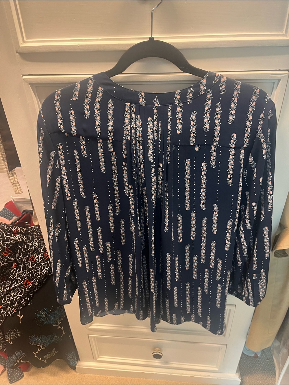 NYDJ Navy Vertical Floral Stripe Blouse